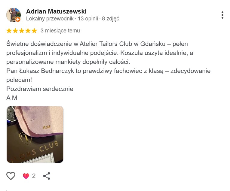 Opinia klienta Tailors Club